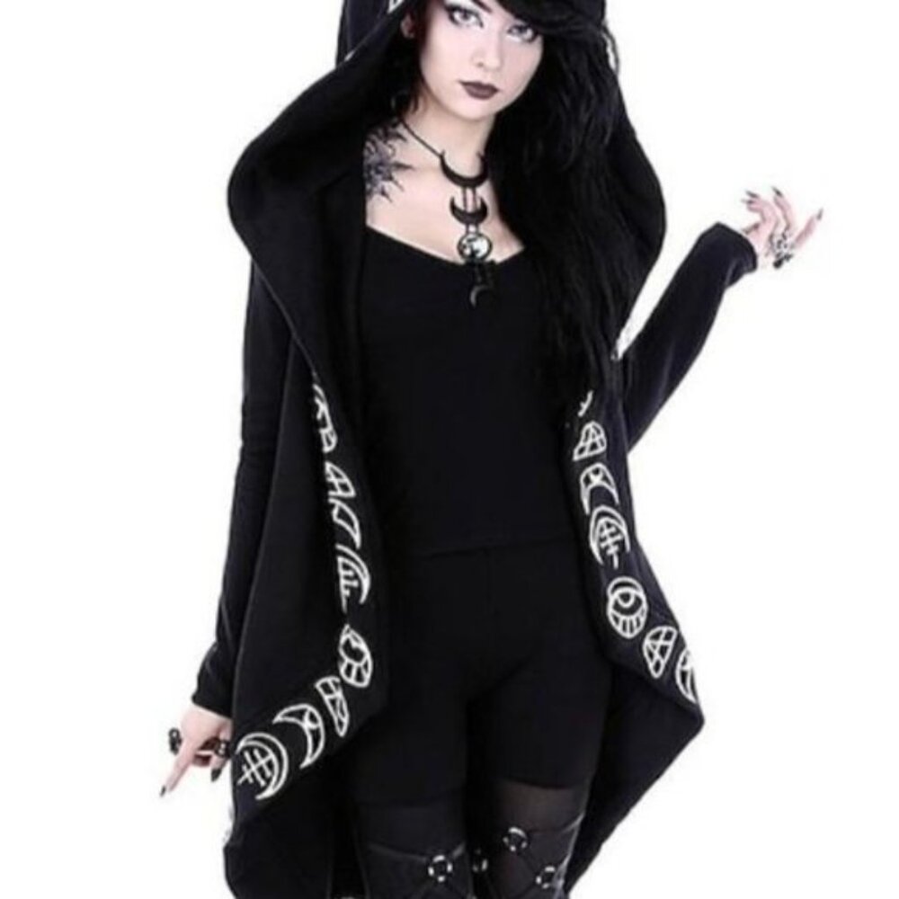 New Long Gothic Jacket w/ oversized hood All Seeing Moon  Witchy Gothic L XL